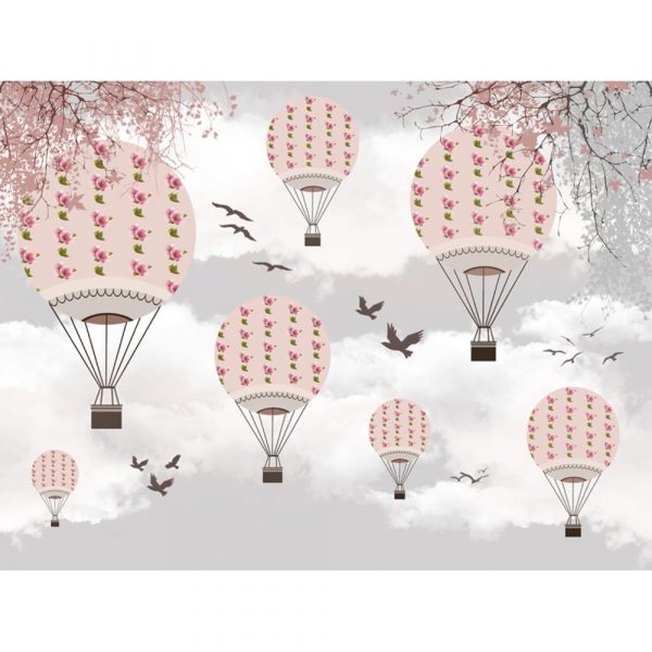 Pink Floral Balloon Dreamscape Kids Room Wallpaper - Image 3