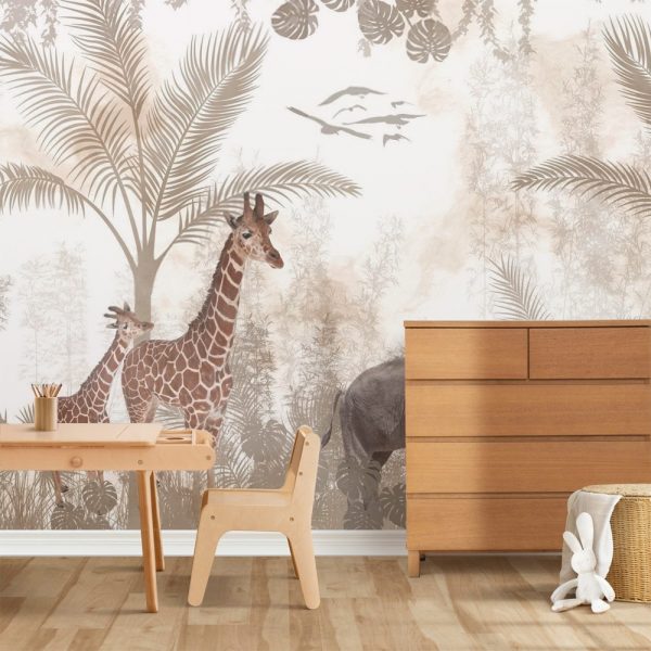 Safari Giants in Gentle Jungle Kids Room Wallpaper - Image 2