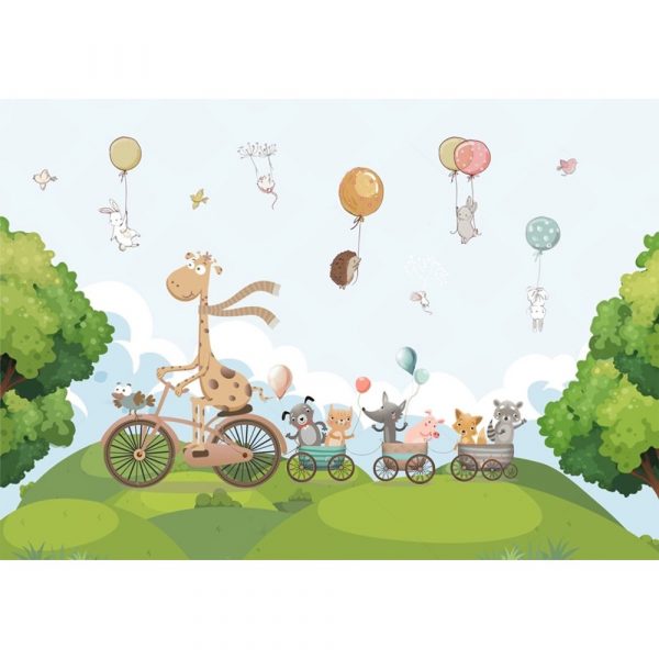 Giraffe Bicycle Animal Parade Fun Kids Room Wallpaper - Image 3