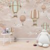 Pastel Balloon Journey with Swans Kids Room Wallpaper