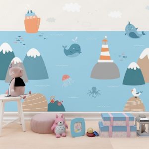 Ocean Friends Lighthouse Adventure Kids Room Wallpaper