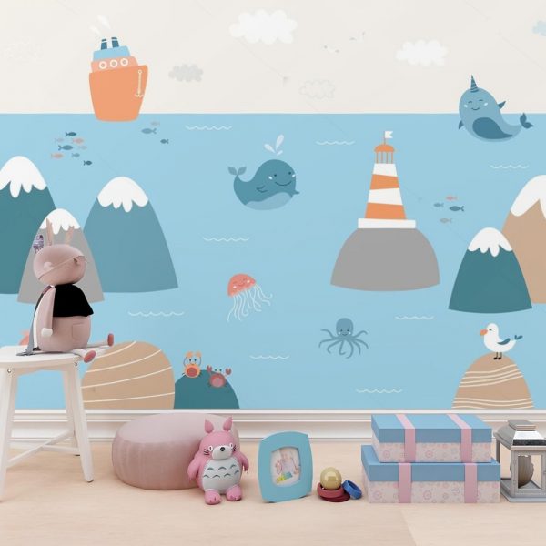 Ocean Friends Lighthouse Adventure Kids Room Wallpaper