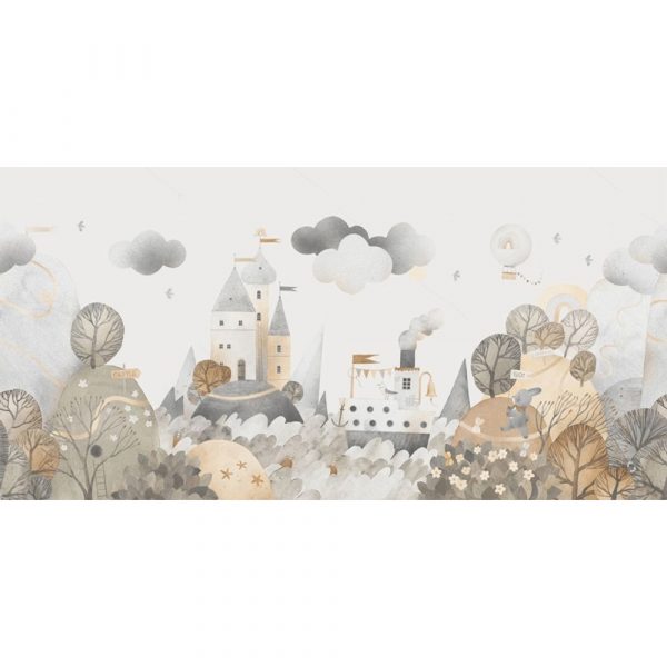 Whimsical Castle and Steamboat Hills Wallpaper for Kids - Image 3