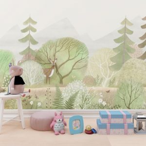 Woodland Deer in Enchanted Forest Kids Room Wallpaper
