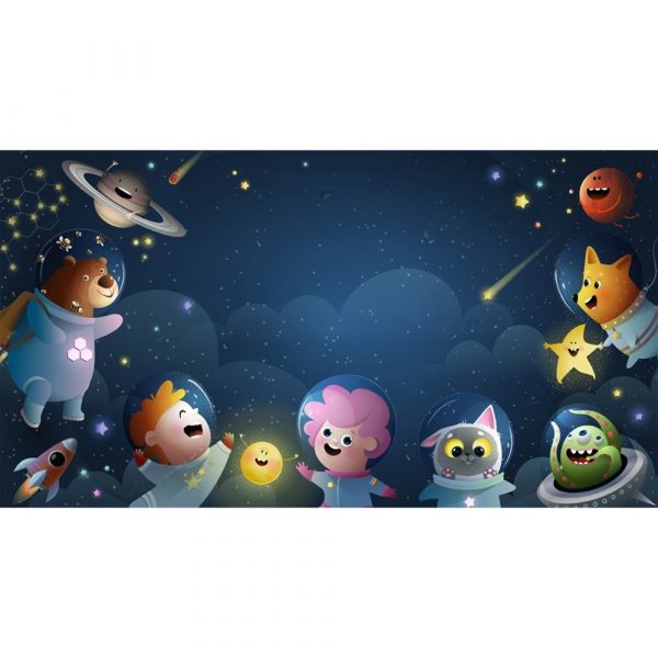 Cosmic Friends in Starry Space Kids Room Wallpaper - Image 3