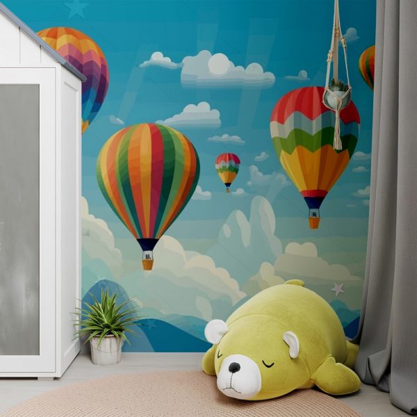 Rainbow Balloons Above Blue Mountains Kids Room Wallpaper - Image 2