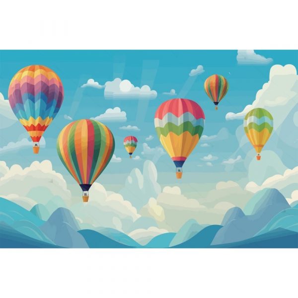 Rainbow Balloons Above Blue Mountains Kids Room Wallpaper - Image 3