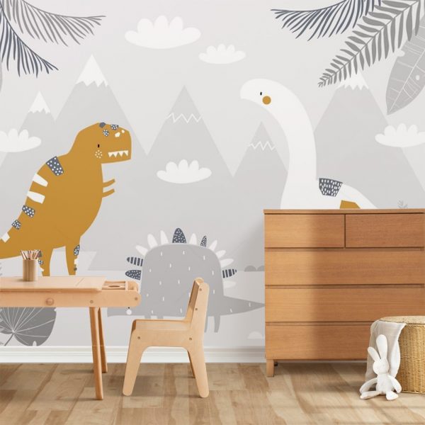 Playful Dinosaurs in Prehistoric Valley Kids Room Wallpaper - Image 2