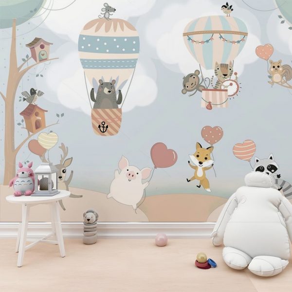 Forest Friends Balloon Heart Parade Kids Room Wallpaper - Image 2
