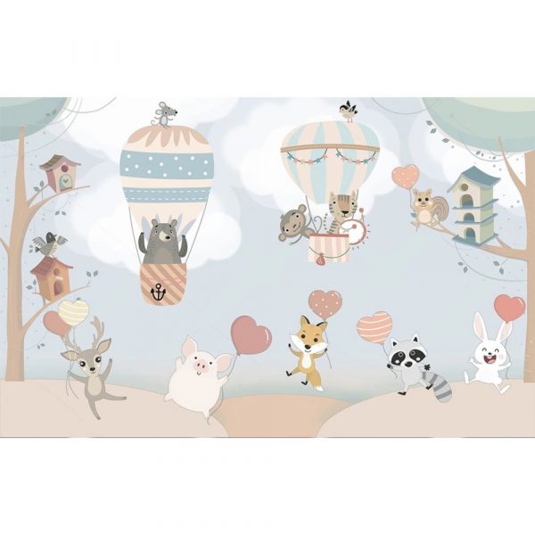 Forest Friends Balloon Heart Parade Kids Room Wallpaper - Image 3