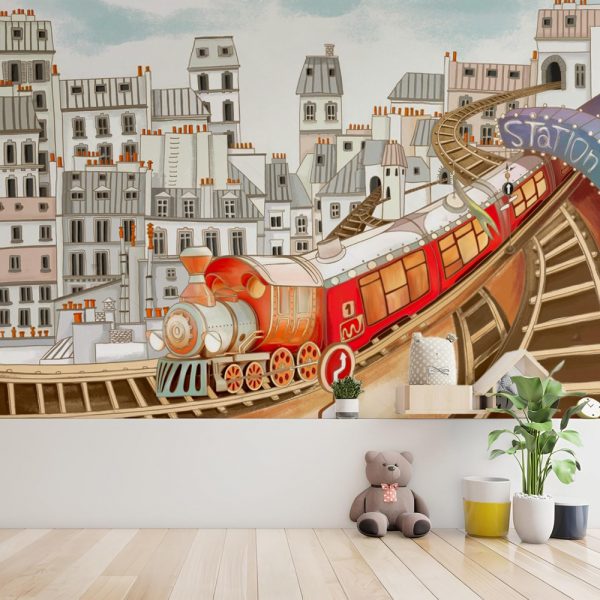 Whimsical Train Through Parisian Rooftops Wallpaper