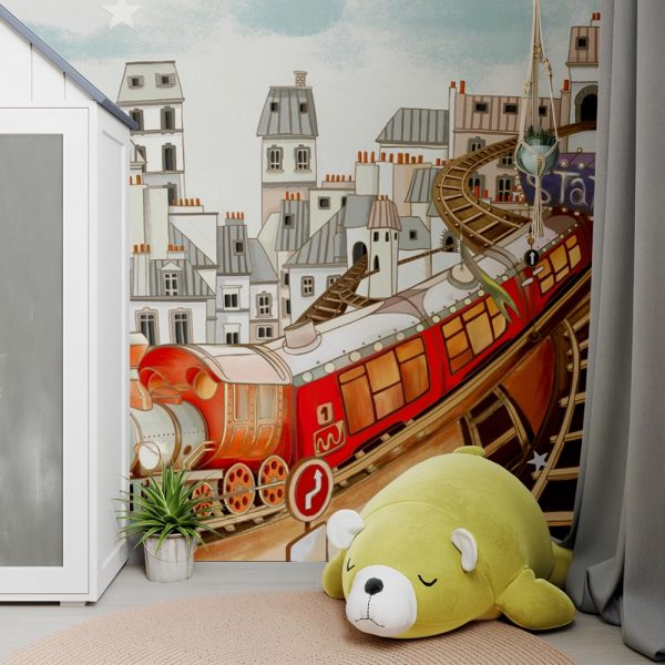 Whimsical Train Through Parisian Rooftops Wallpaper - Image 2