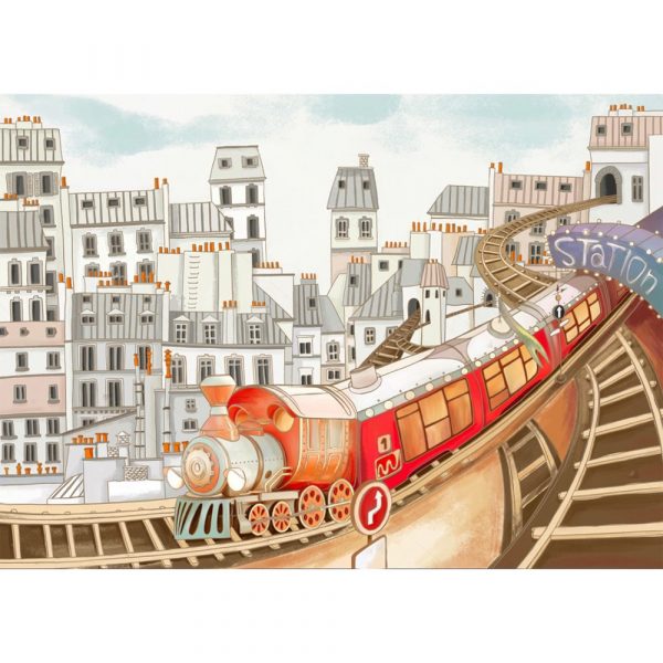 Whimsical Train Through Parisian Rooftops Wallpaper - Image 3