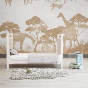 Safari Silhouettes in Misty Jungle Kids Room Wallpaper