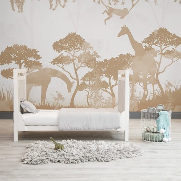 Safari Silhouettes in Misty Jungle Kids Room Wallpaper