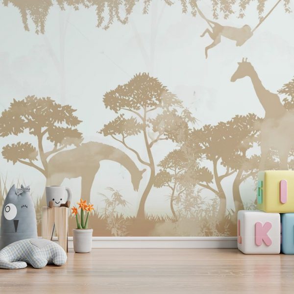 Safari Silhouettes in Misty Jungle Kids Room Wallpaper - Image 2