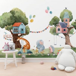 Treehouse Parade Animal Adventure Kids Room Wallpaper