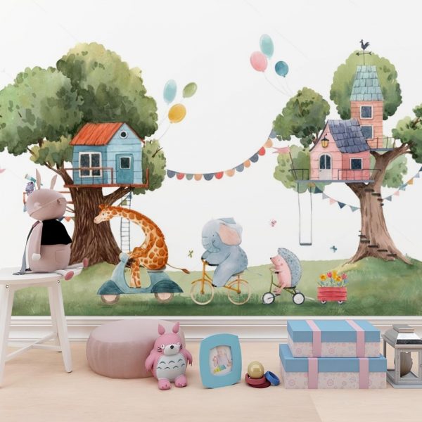 Treehouse Parade Animal Adventure Kids Room Wallpaper - Image 2