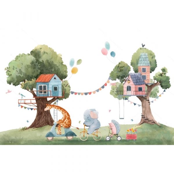 Treehouse Parade Animal Adventure Kids Room Wallpaper - Image 3