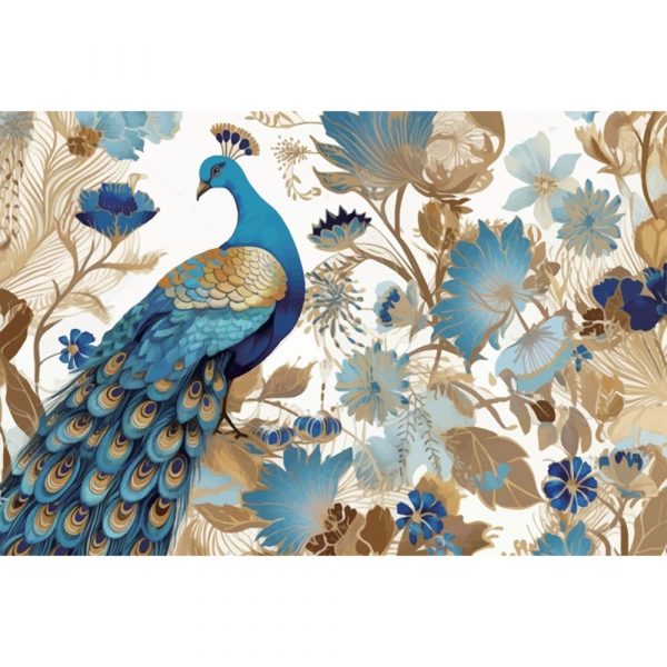 Majestic Blue Peacock Floral Wonderland Kids Wallpaper - Image 3