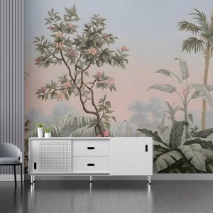 Blushing Dawn Tranquil Jungle Wallpaper