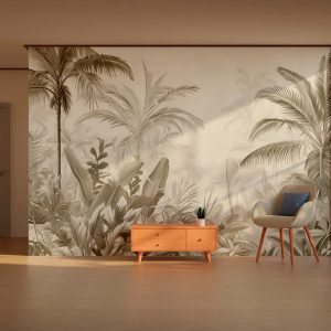 Sepia Palm Canopy Tranquil Tropics Wallpaper