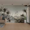Misty Oasis Monochrome Jungle Wall Mural