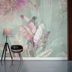 Pastel Paradise Banana Leaves Tropical Wallpaper
