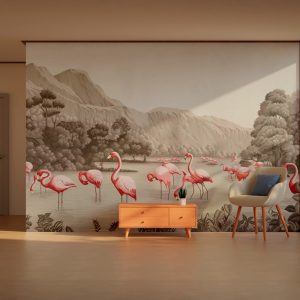 Flamingo Lake Blush Tropics Wall Mural