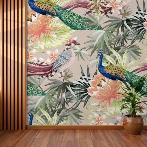 Exotic Blooms and Peacock Paradise Mural