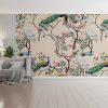 Elegant Crane and Peacock Garden Wallpaper