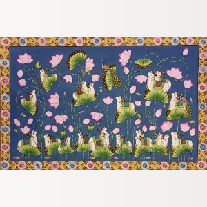 Cows Resting on Lotus Leaves Painting
