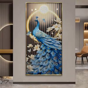 The Blue Horizon Modern Peacock Crystal Glass Painting