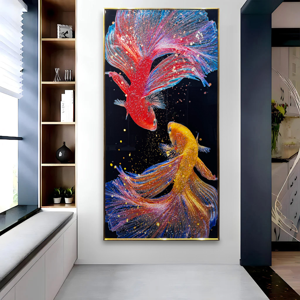 Siamese Japanese Fish Crystal Glass Painting