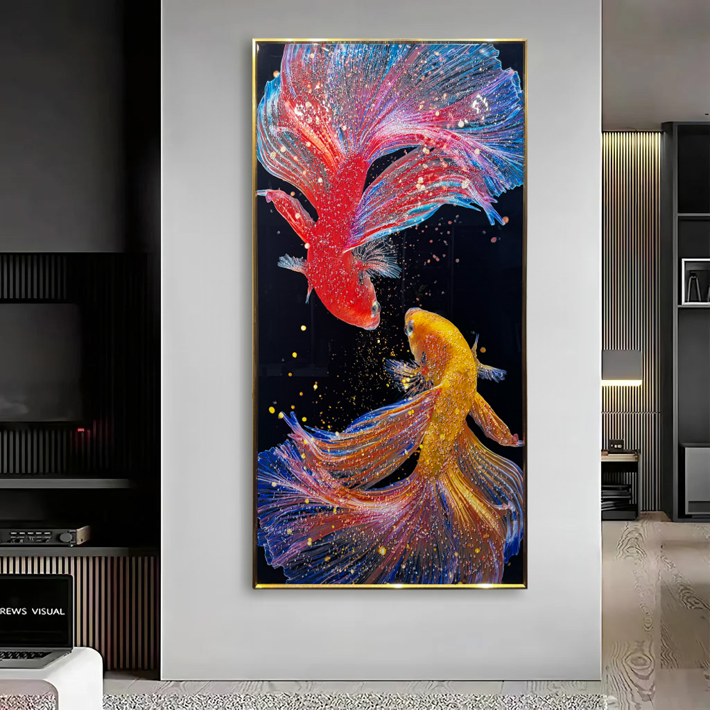 Siamese Japanese Fish Crystal Glass Painting - Image 2