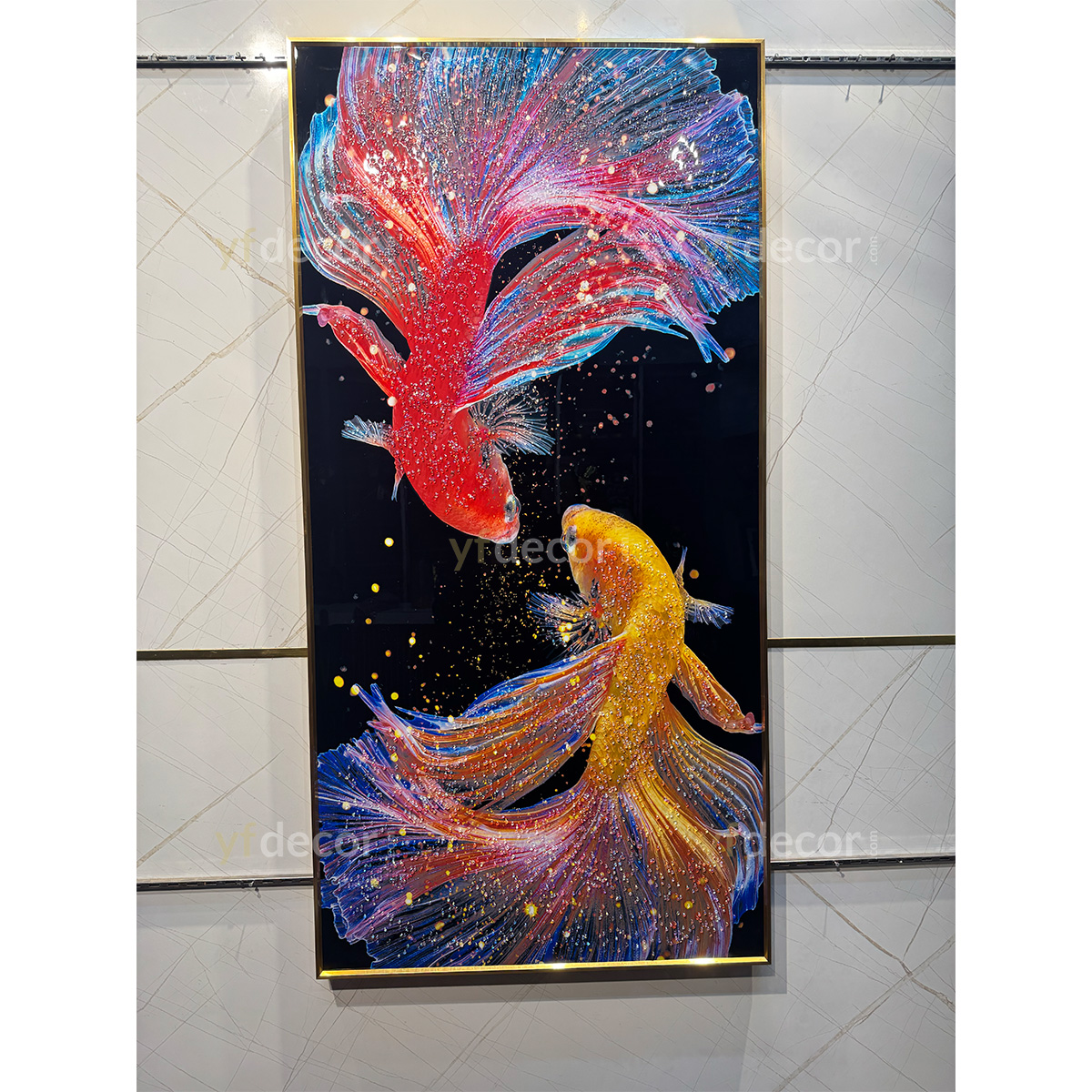 Siamese Japanese Fish Crystal Glass Painting - Image 3