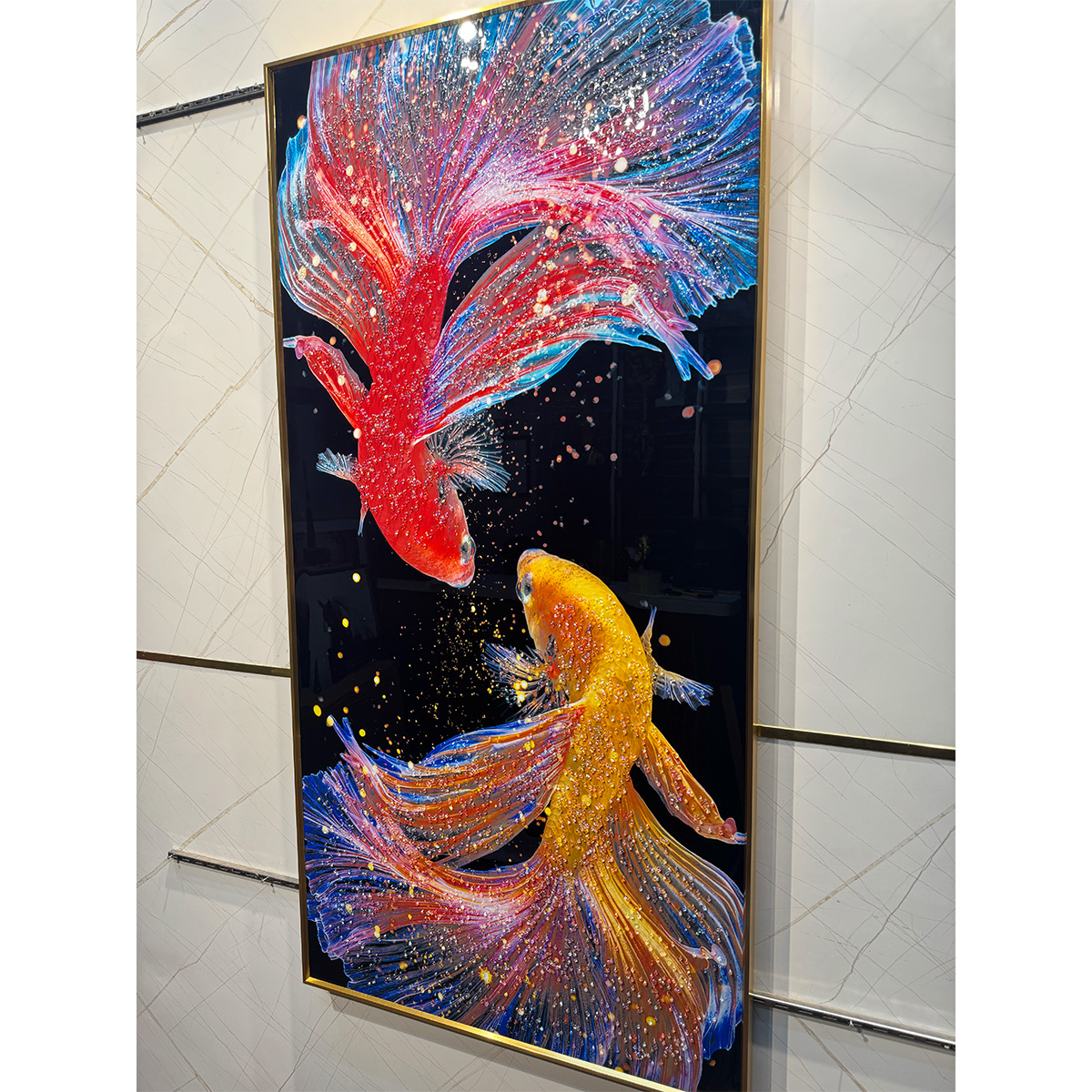 Siamese Japanese Fish Crystal Glass Painting - Image 5