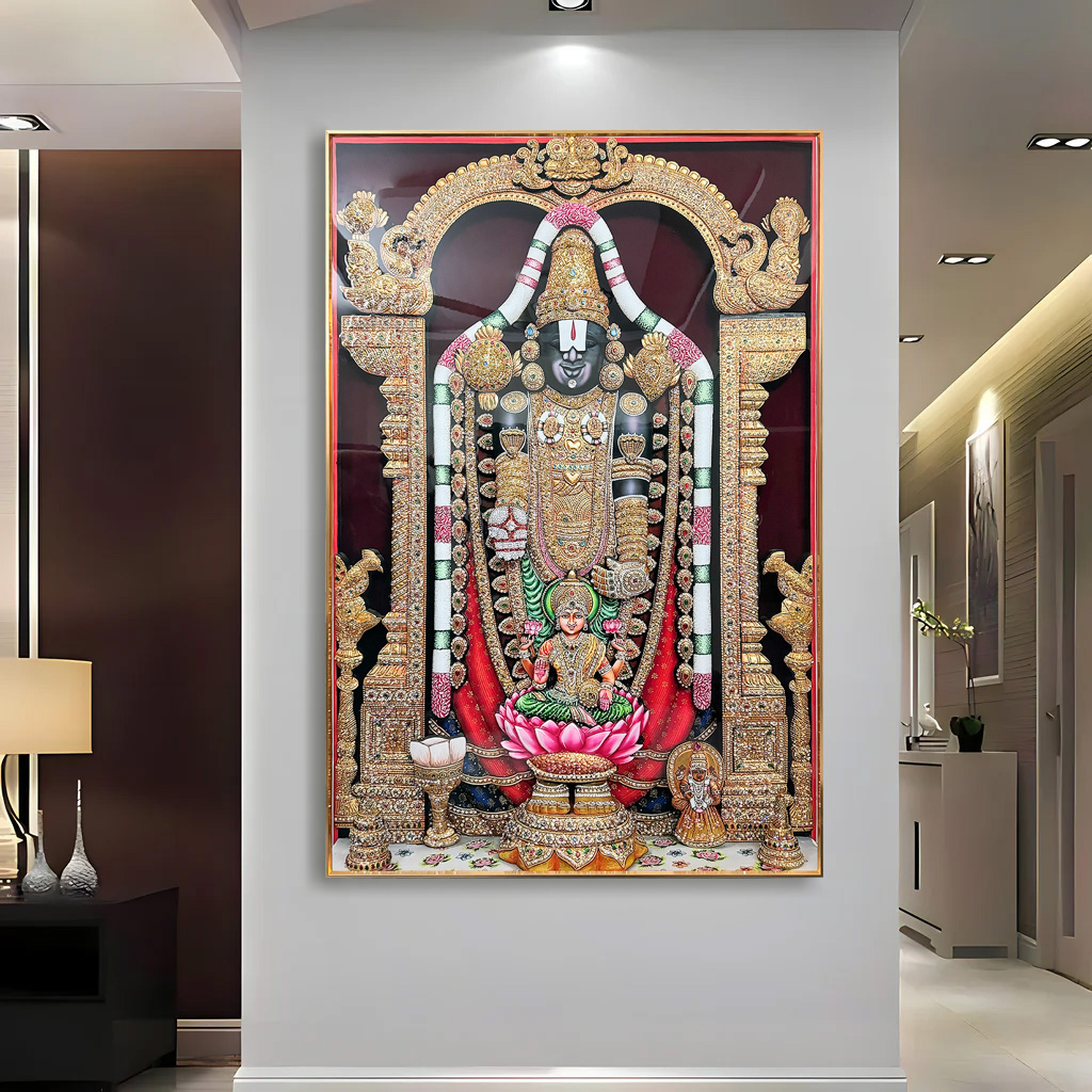 Lord Venkateswara with Laxmi Ji Crystal Glass Painting
