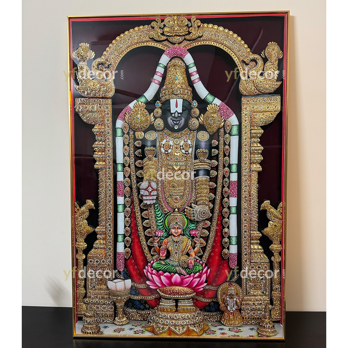 Lord Venkateswara with Laxmi Ji Crystal Glass Painting - Image 3