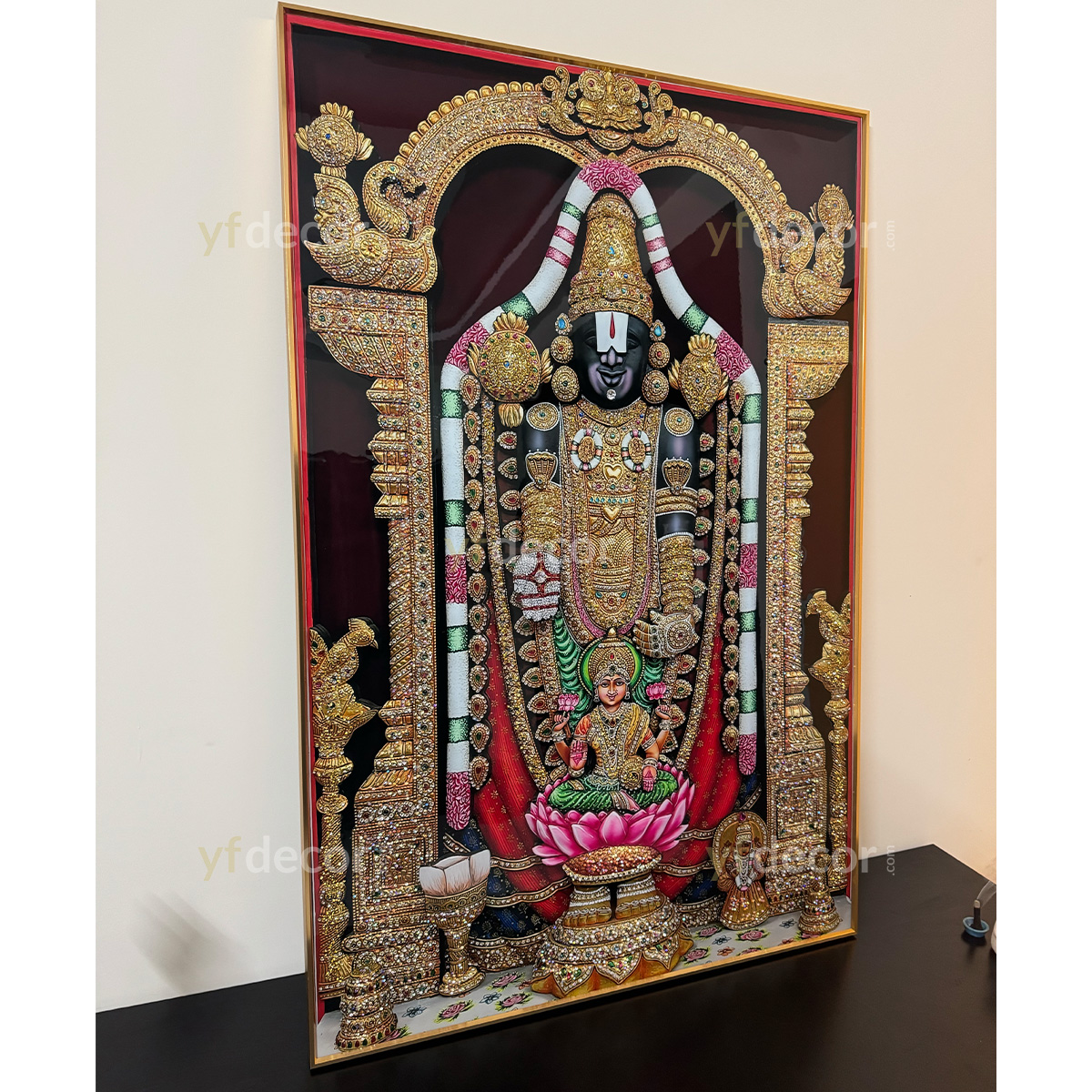 Lord Venkateswara with Laxmi Ji Crystal Glass Painting - Image 4