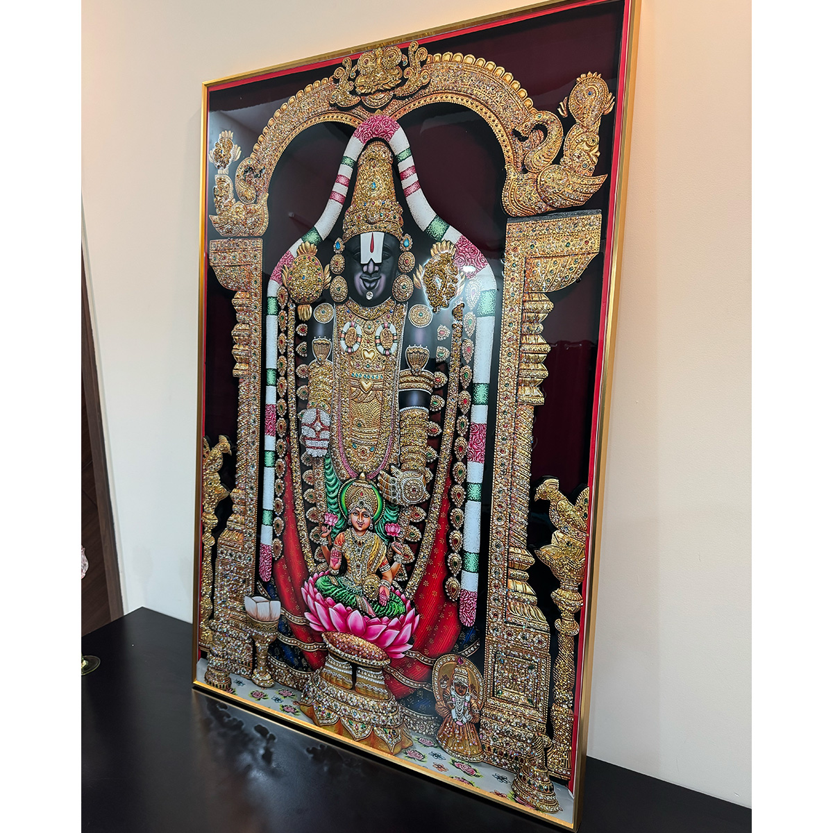 Lord Venkateswara with Laxmi Ji Crystal Glass Painting - Image 5