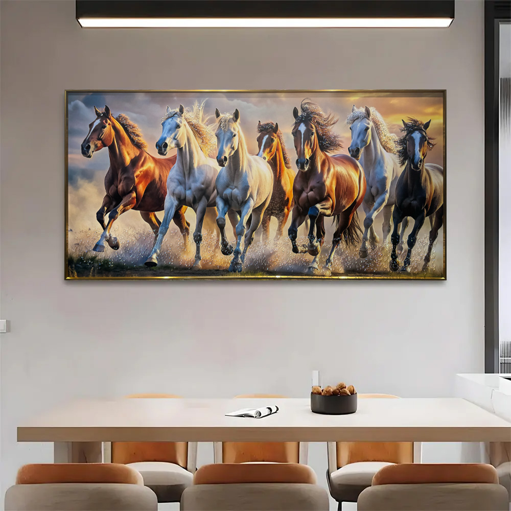 Modern Auspicious 7 Horse Crystal Glass Painting