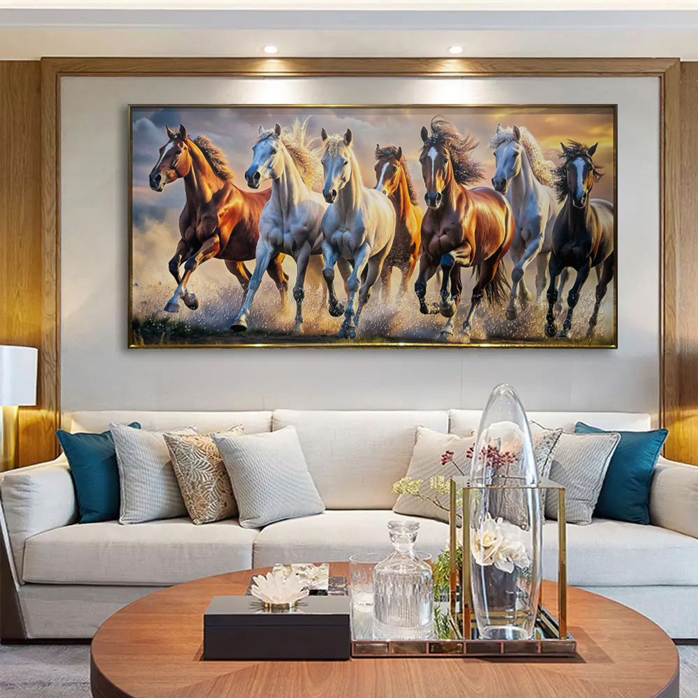 Modern Auspicious 7 Horse Crystal Glass Painting - Image 2
