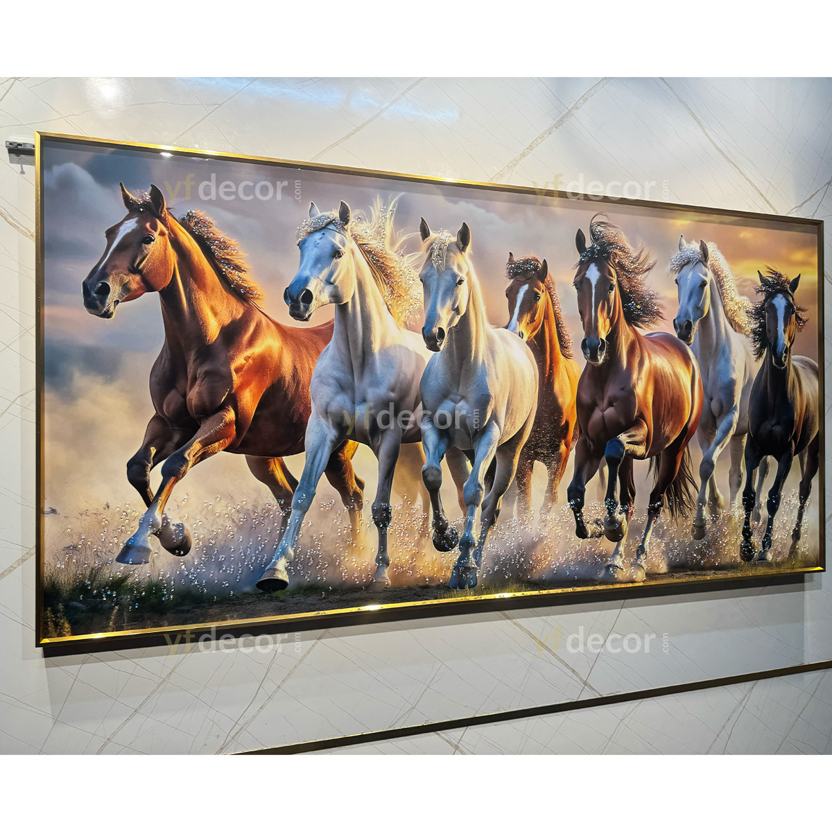 Modern Auspicious 7 Horse Crystal Glass Painting - Image 4