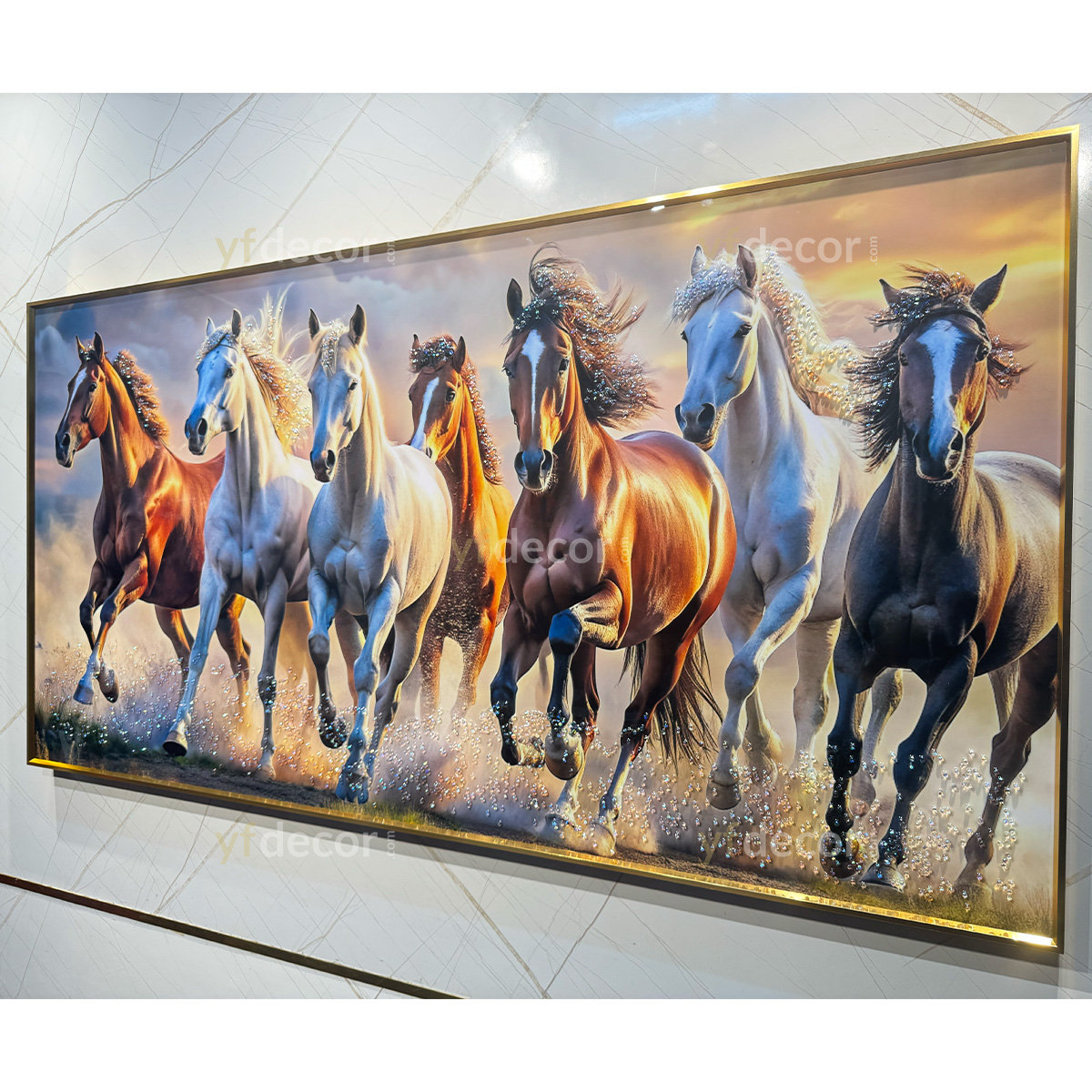 Modern Auspicious 7 Horse Crystal Glass Painting - Image 5