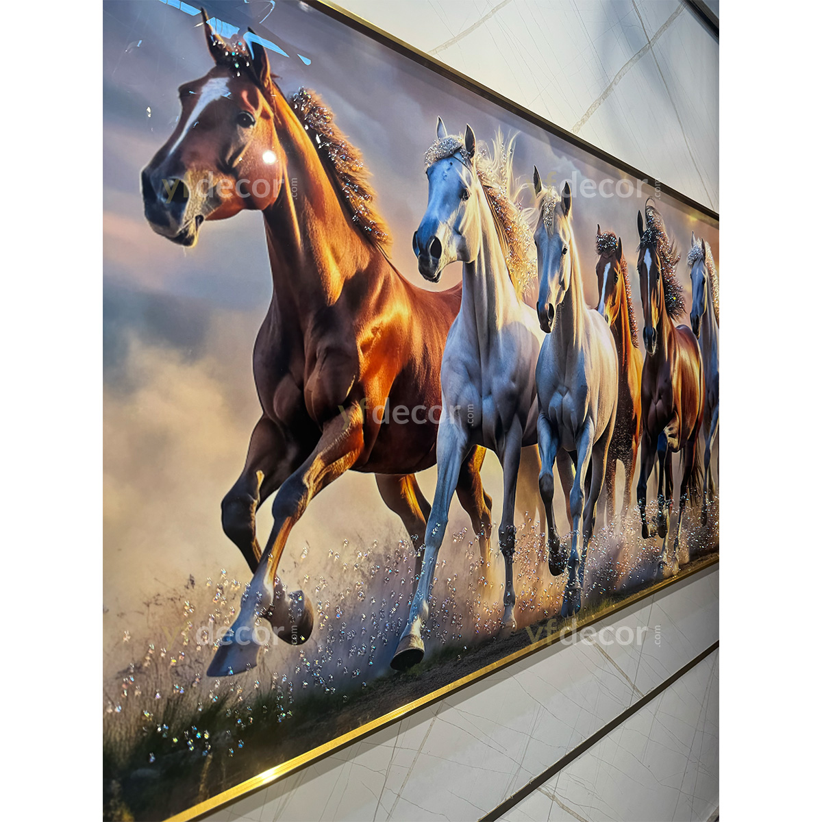 Modern Auspicious 7 Horse Crystal Glass Painting - Image 6