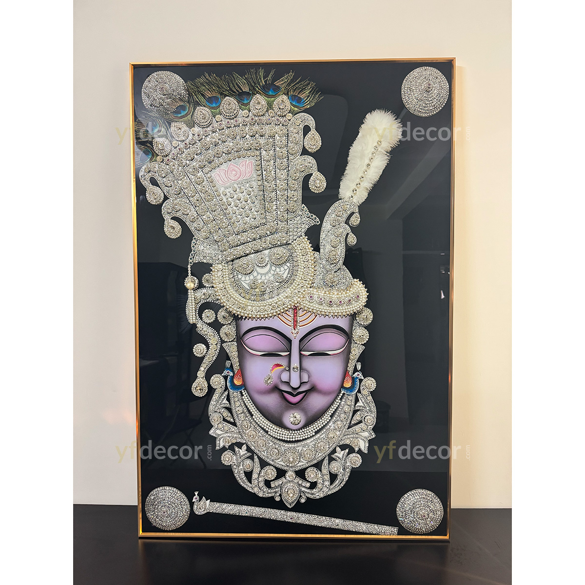 Divine Shreenathji with Pearls Crystal Glass Painting - Image 3