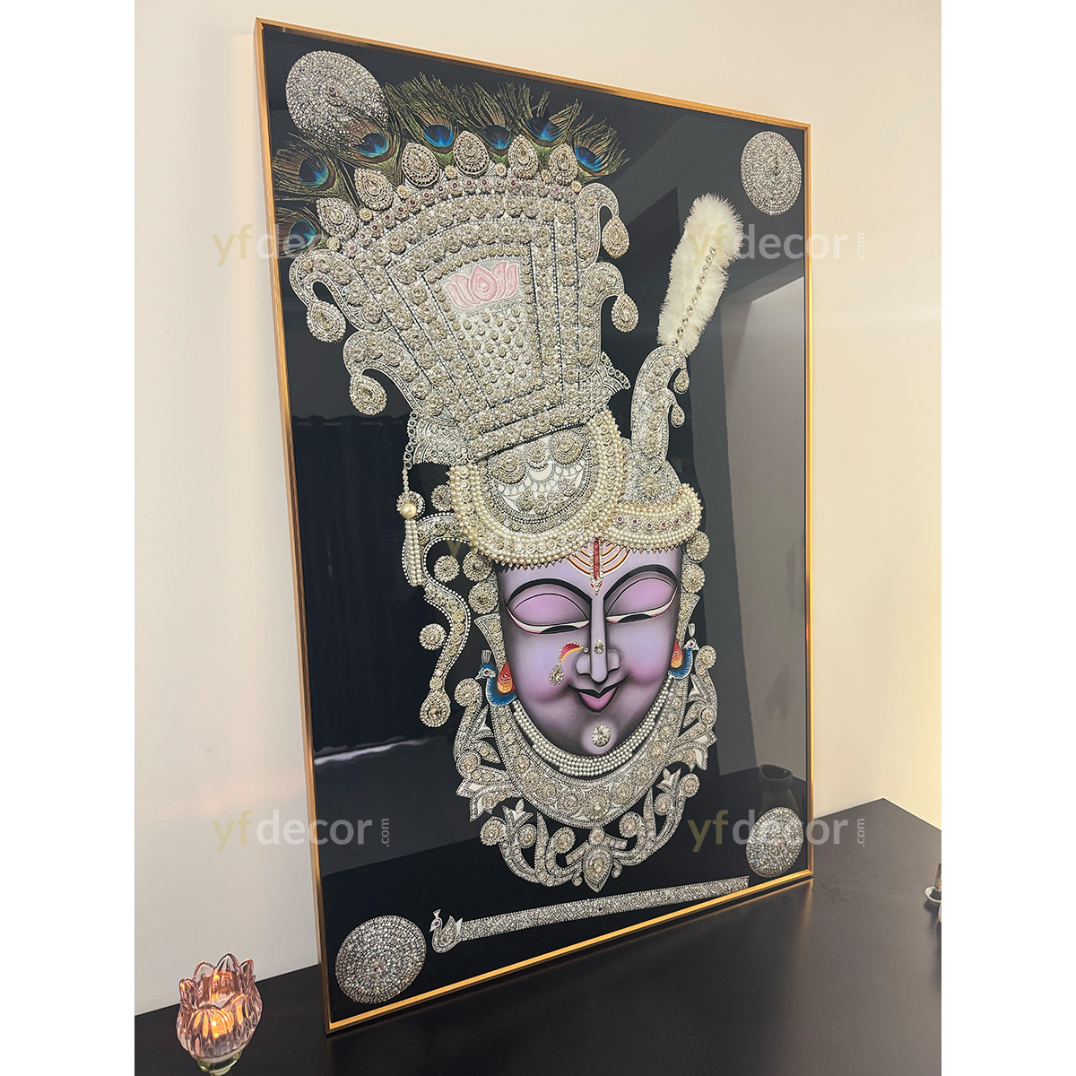Divine Shreenathji with Pearls Crystal Glass Painting - Image 4