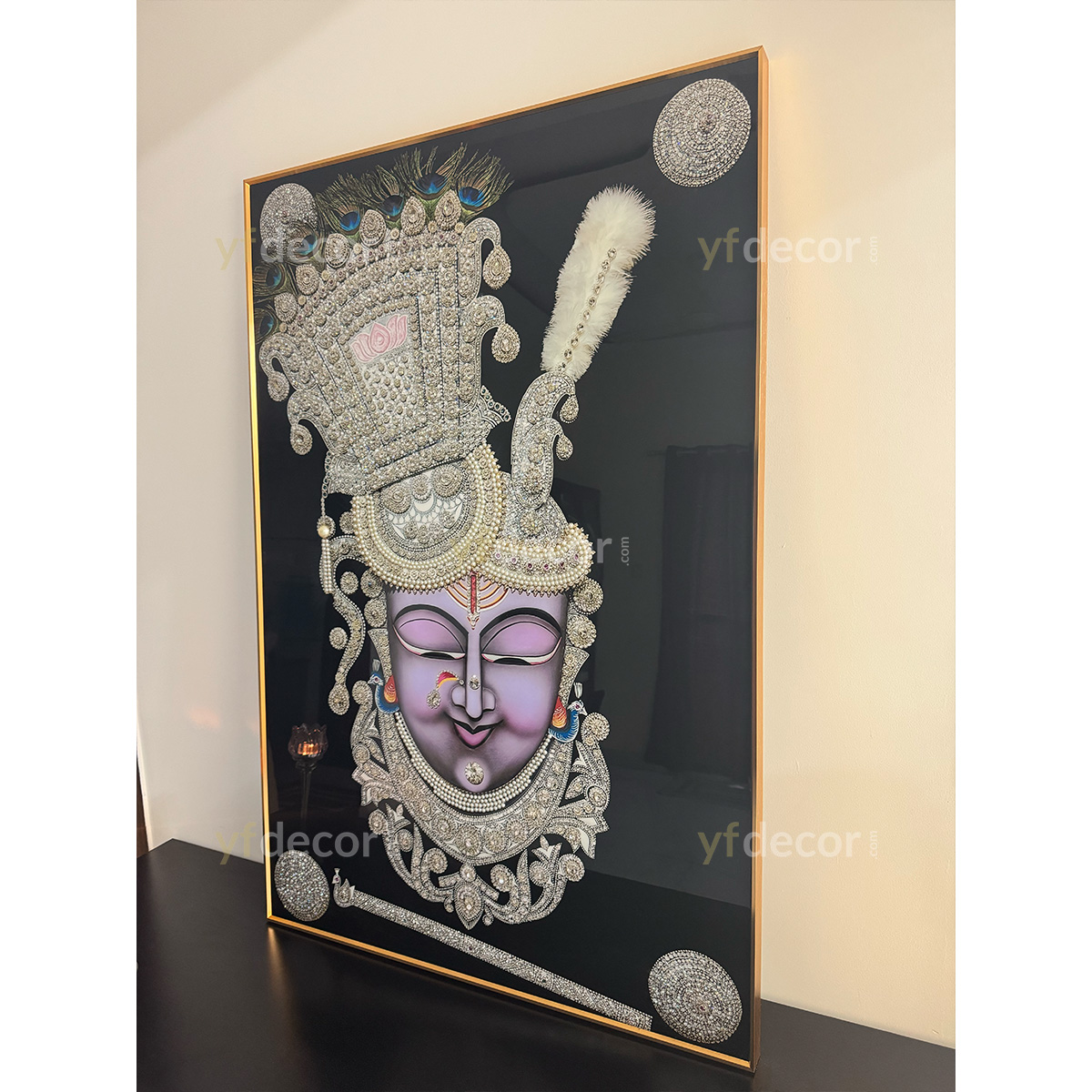 Divine Shreenathji with Pearls Crystal Glass Painting - Image 5