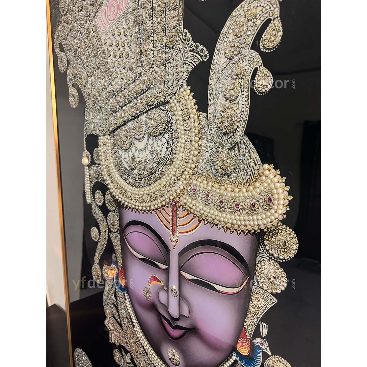 Divine Shreenathji with Pearls Crystal Glass Painting - Image 6